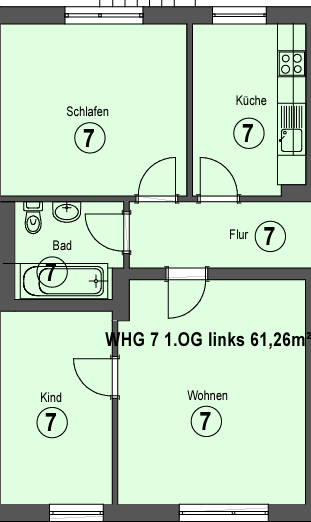 Etagenwohnung Fulda Nordend - 3 Zimmer, 61 m&sup2;, 613&euro; | Angebot:26216030